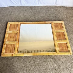 Vintage Boho Coastal Wicker Paneled Wall Mirror
