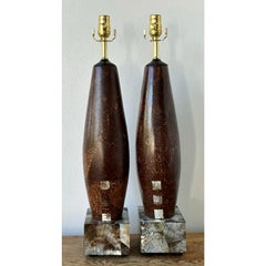 Vintage Boho Coconut Shell Lamps - A Pair