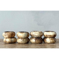 Vintage Boho Coconut Shell Napkin Rings - Set of 8