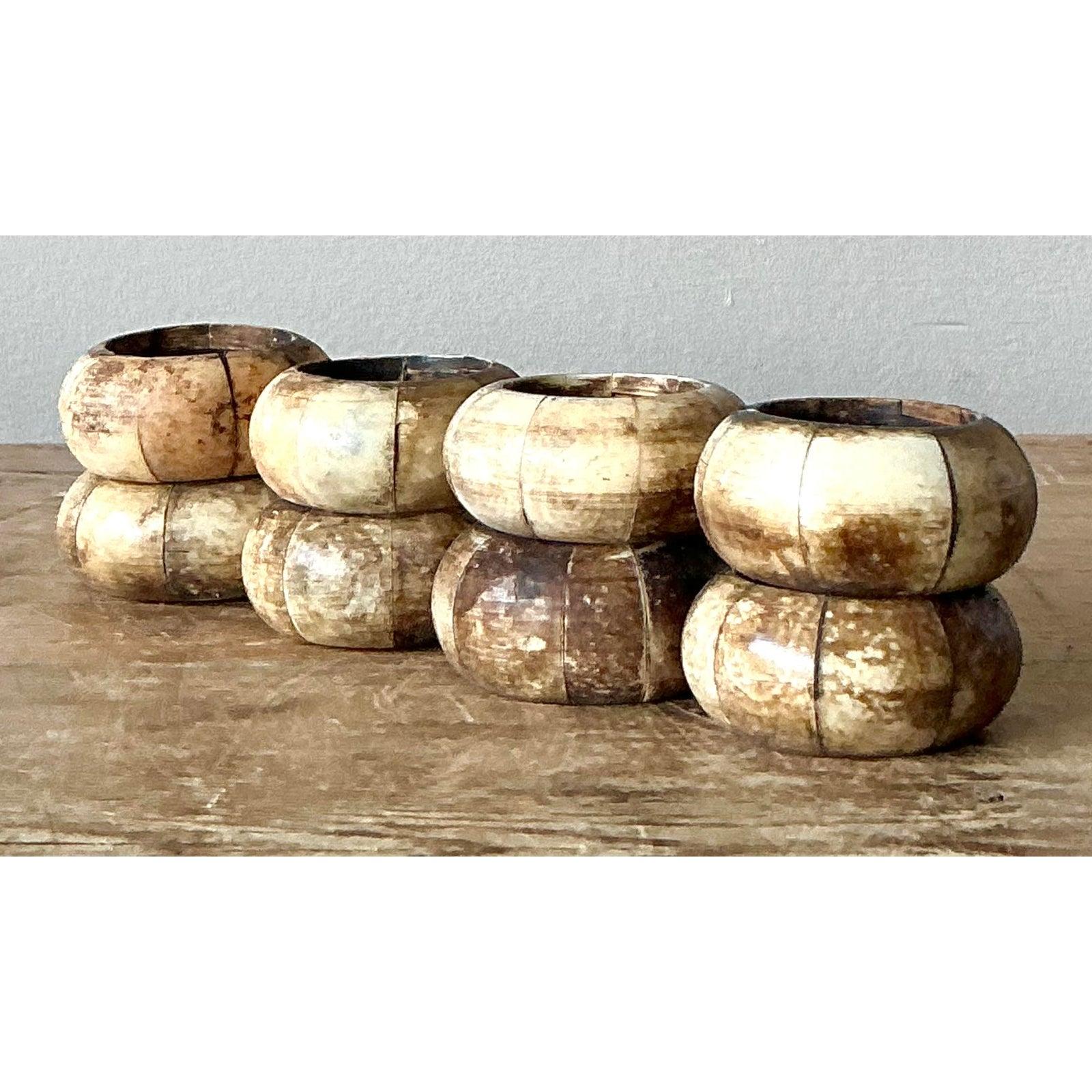 20th Century Vintage Boho Coconut Shell Napkin Rings - Set of 8 For Sale