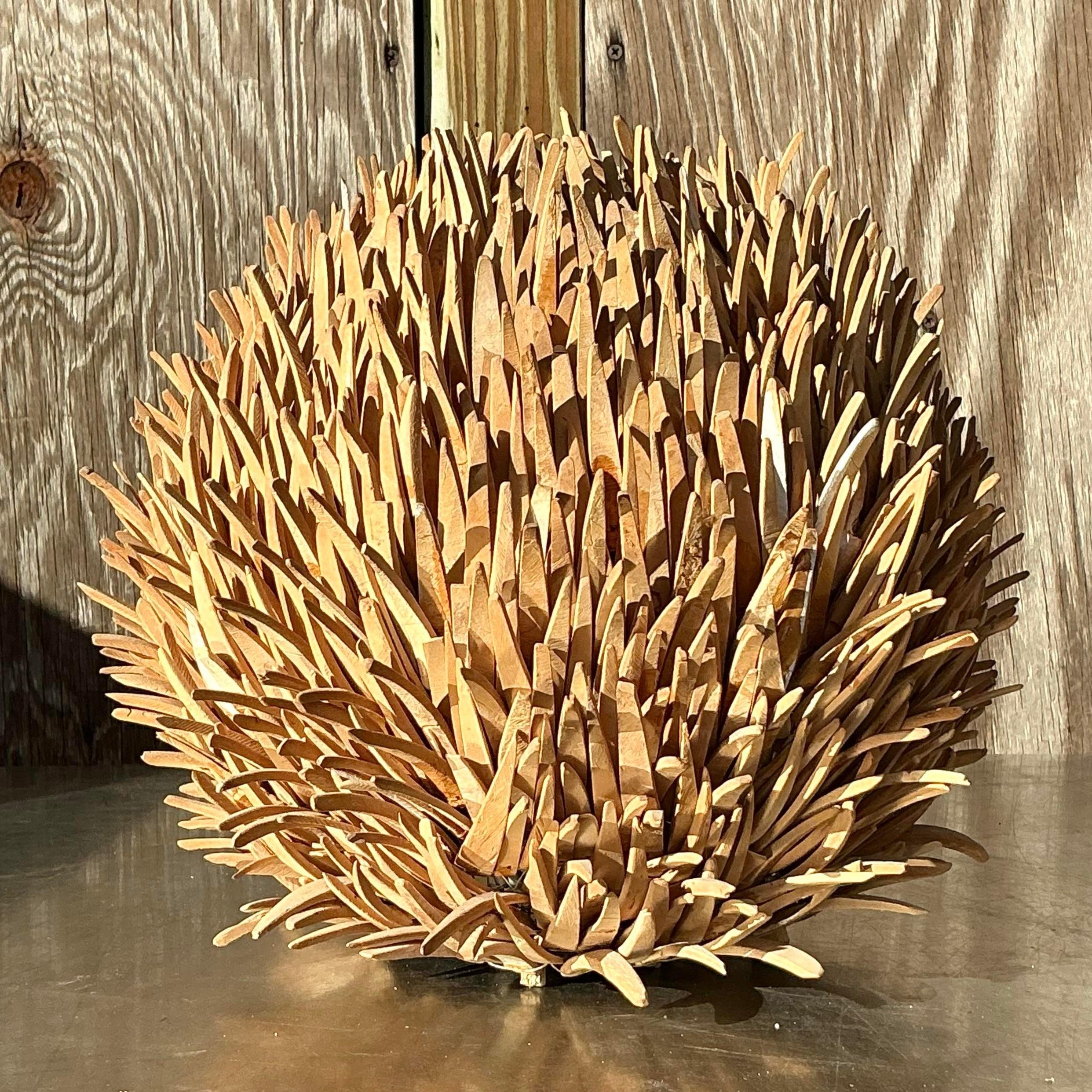 Vintage Boho Coconut Shell Sea Urchin Lamp In Good Condition For Sale In west palm beach, FL