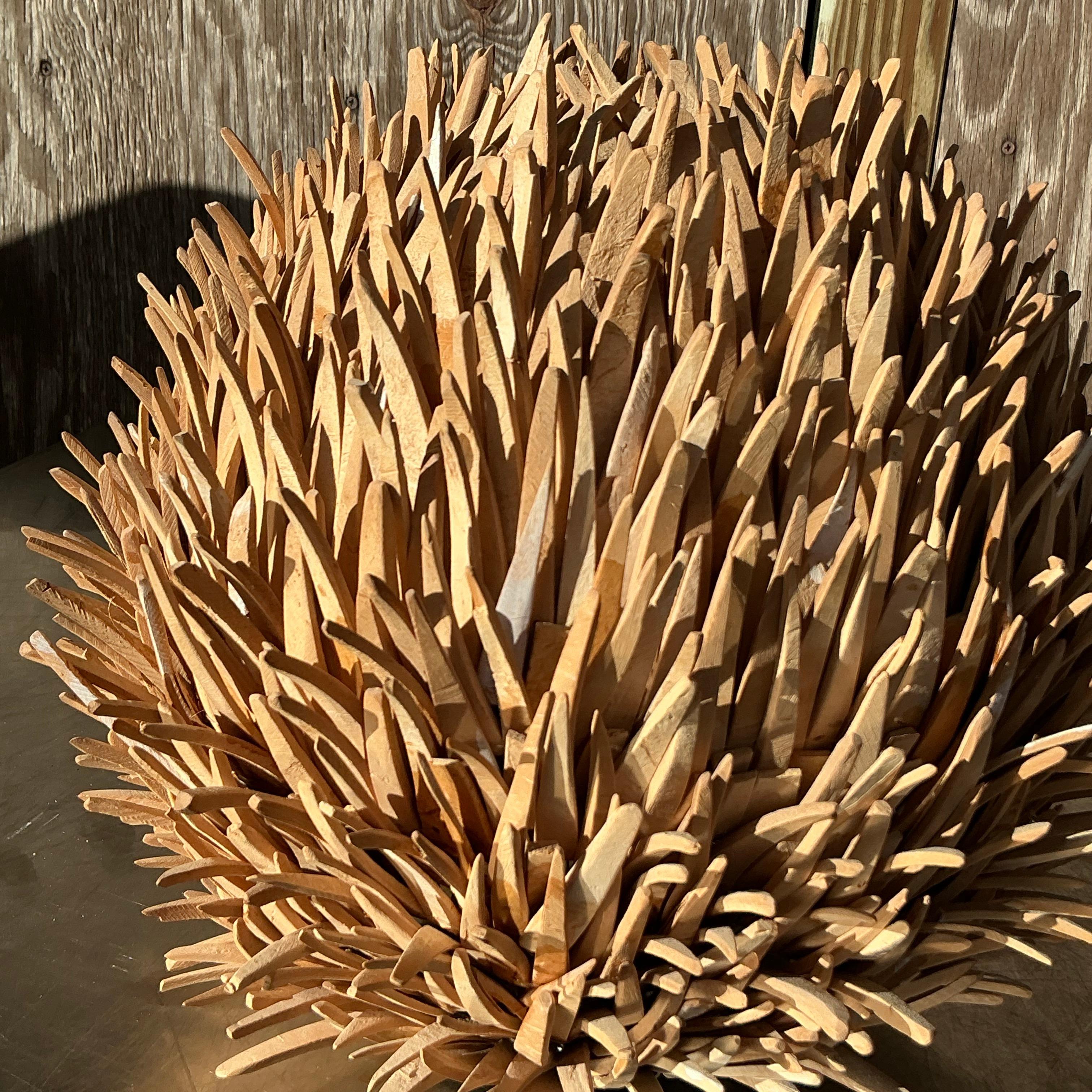 Contemporary Vintage Boho Coconut Shell Sea Urchin Lamp For Sale