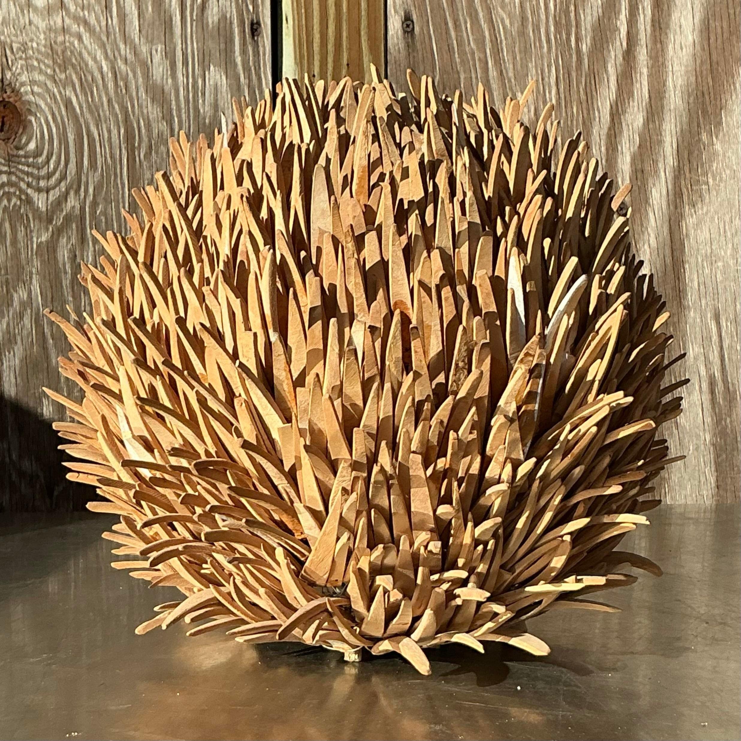 Cocobolo Vintage Boho Coconut Shell Sea Urchin Lamp For Sale