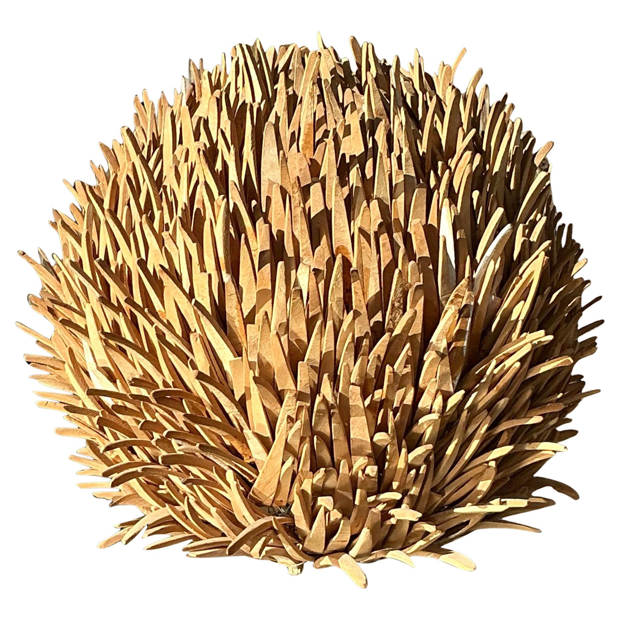 Vintage Boho Coconut Shell Sea Urchin Lamp For Sale at 1stDibs