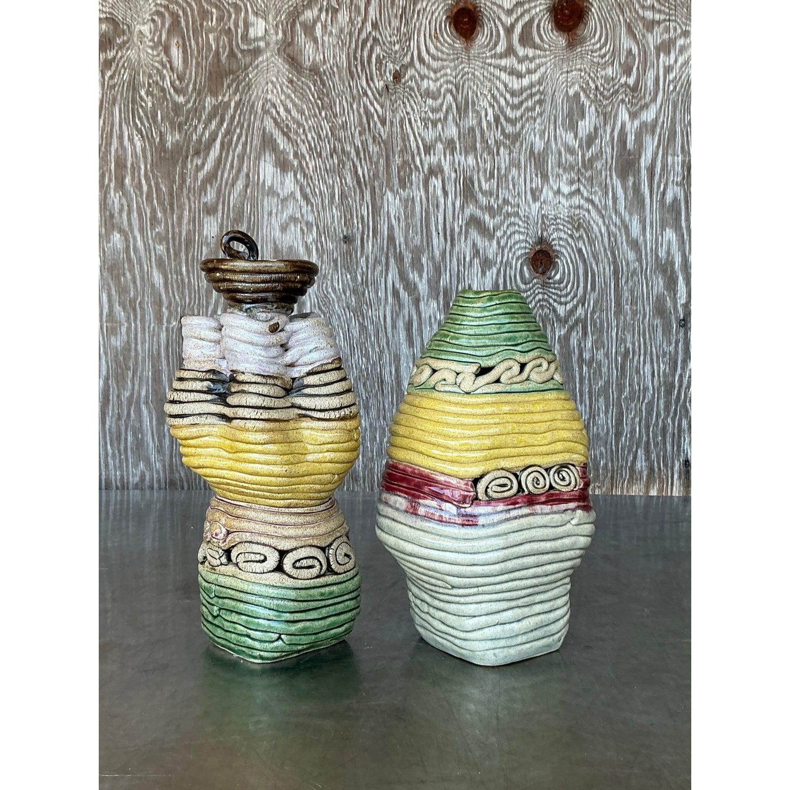 Studio Pottery vintage Boho Coil - Set di 2 In condizioni buone in vendita a west palm beach, FL