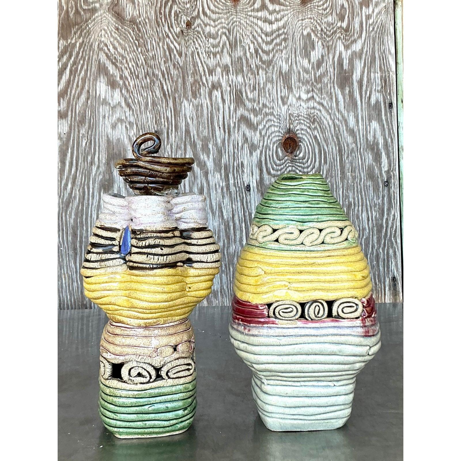 Terracotta Studio Pottery vintage Boho Coil - Set di 2 in vendita
