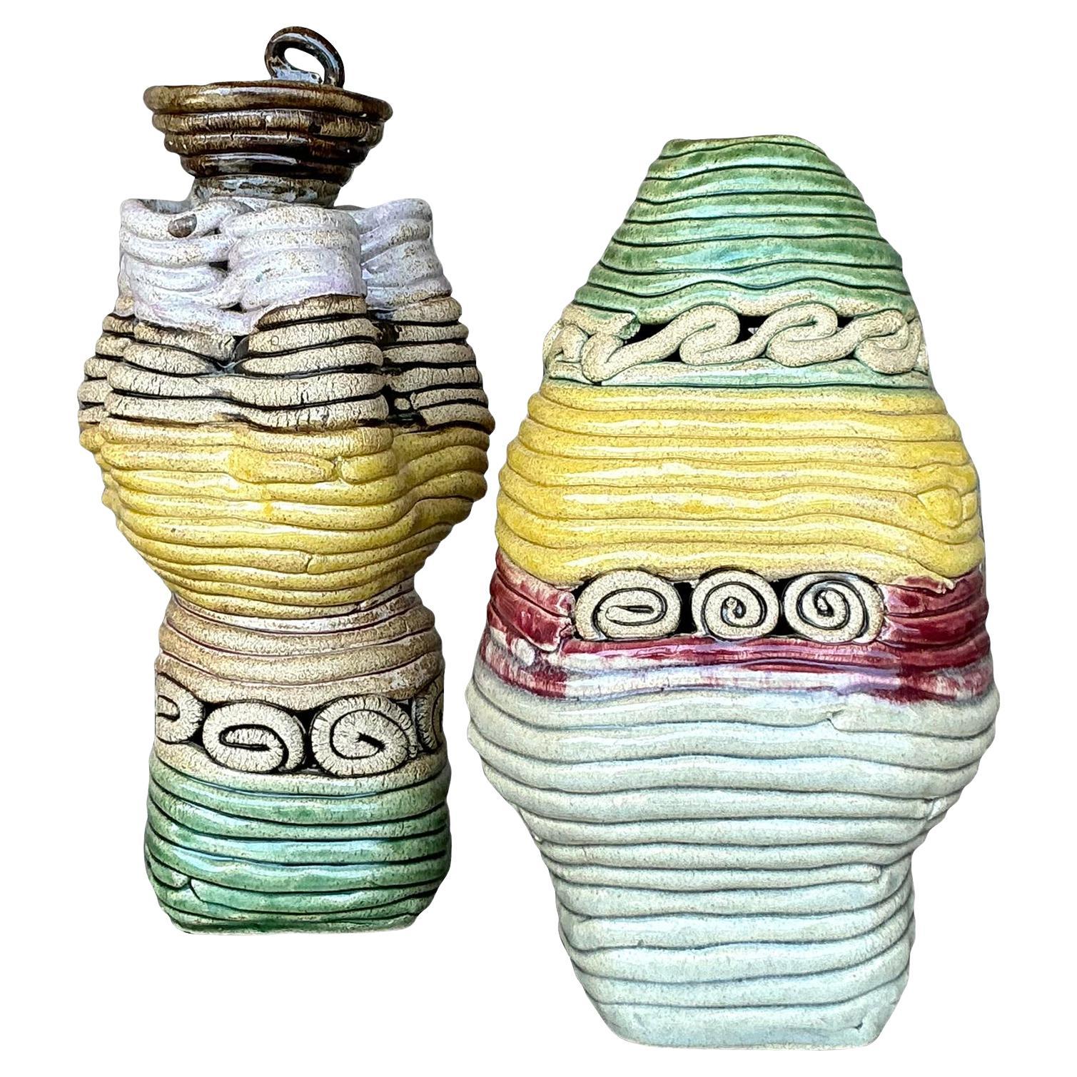 Studio Pottery vintage Boho Coil - Set di 2
