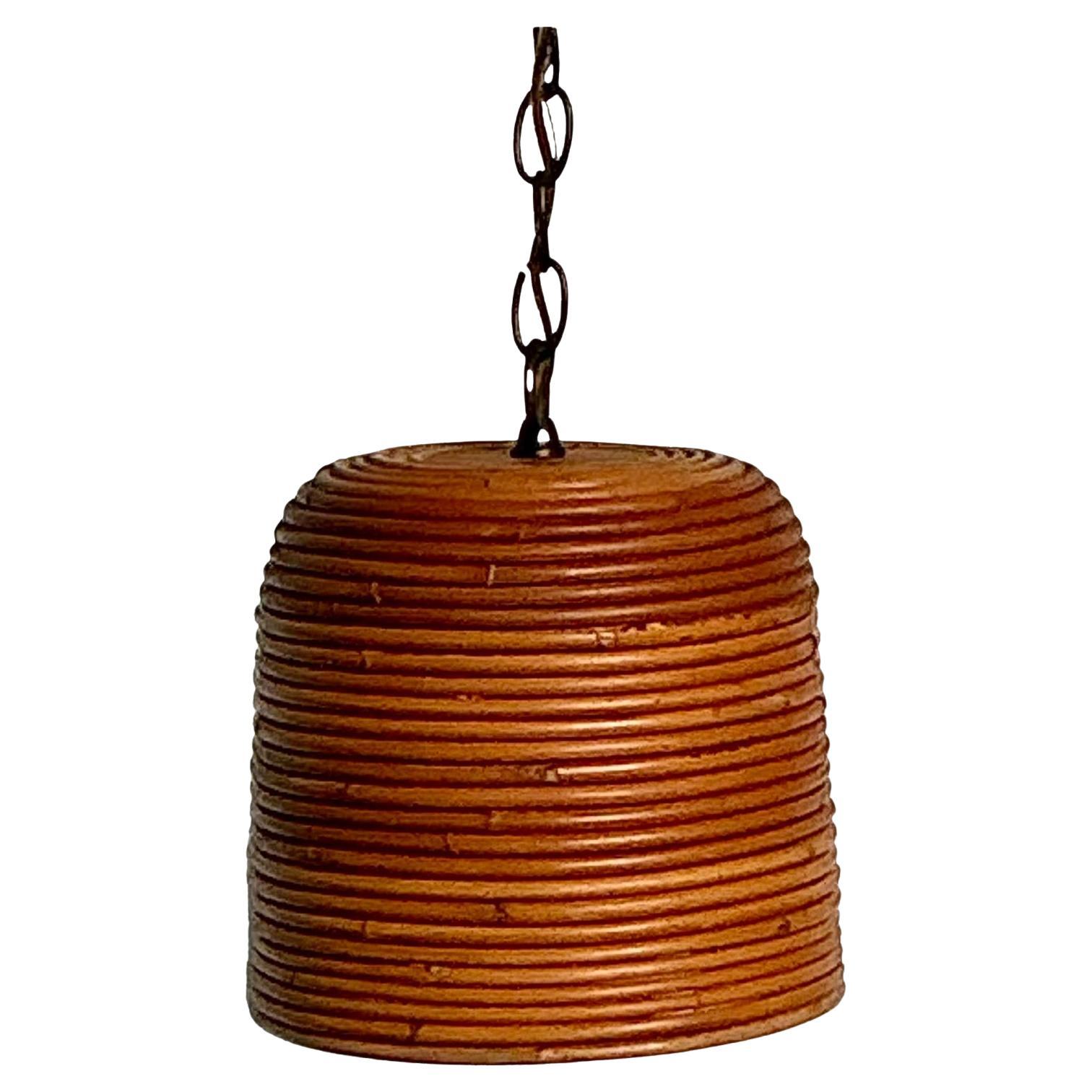 Vintage Boho Coiled Pencil Reed Hanging Light Pendant For Sale
