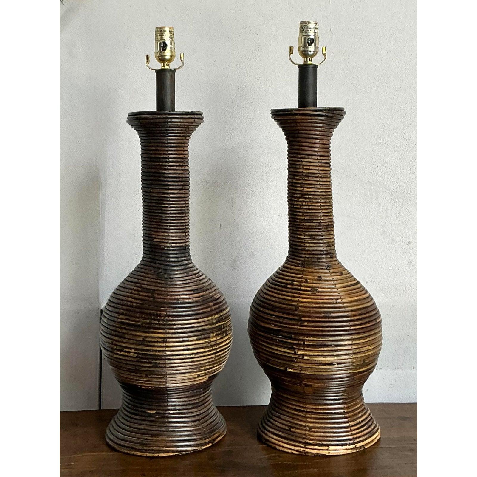 Lámparas de carrizo en forma de lápiz vintage boho - Un par Filipino en venta