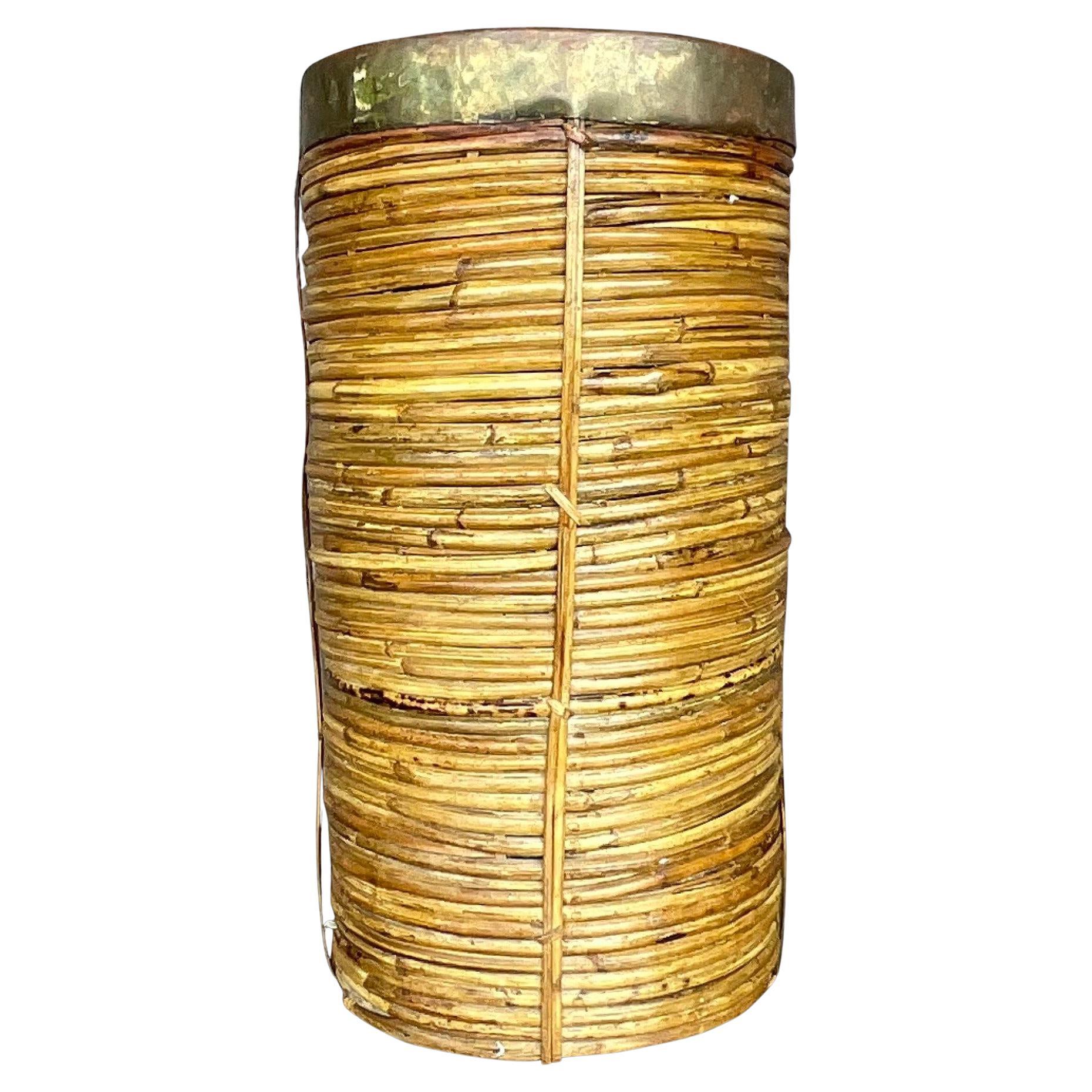 Vintage Boho Coiled Pencil Reed Umbrella Stand For Sale