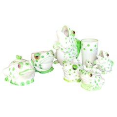 Vintage Boho Collection of Glazed Ceramic Frogs - Set of 7