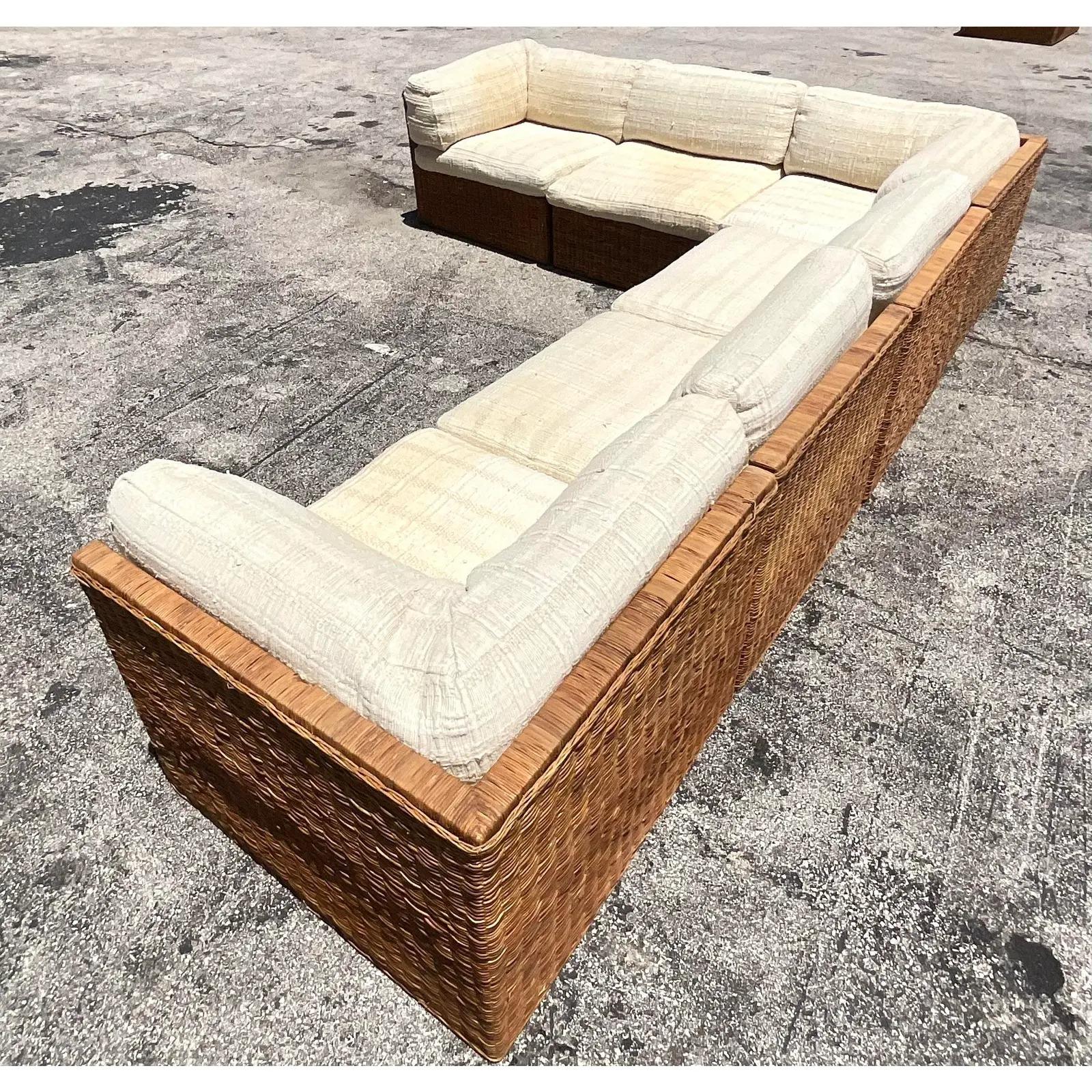 Vintage Boho Comfort Designs Woven Rattan Sectional Sofa 2
