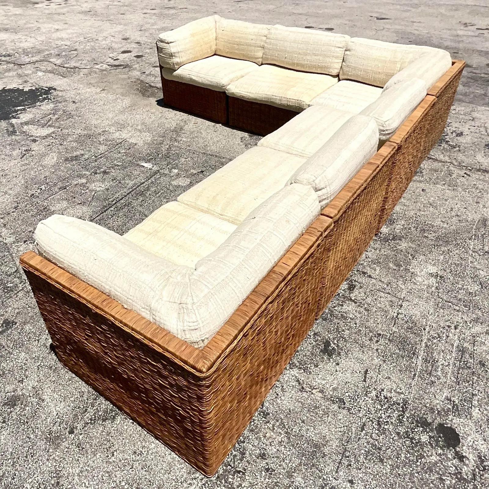 Vintage Boho Comfort Designs Woven Rattan Sectional Sofa 3