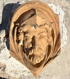 Vintage Boho Concrete Architectural Pediment Head