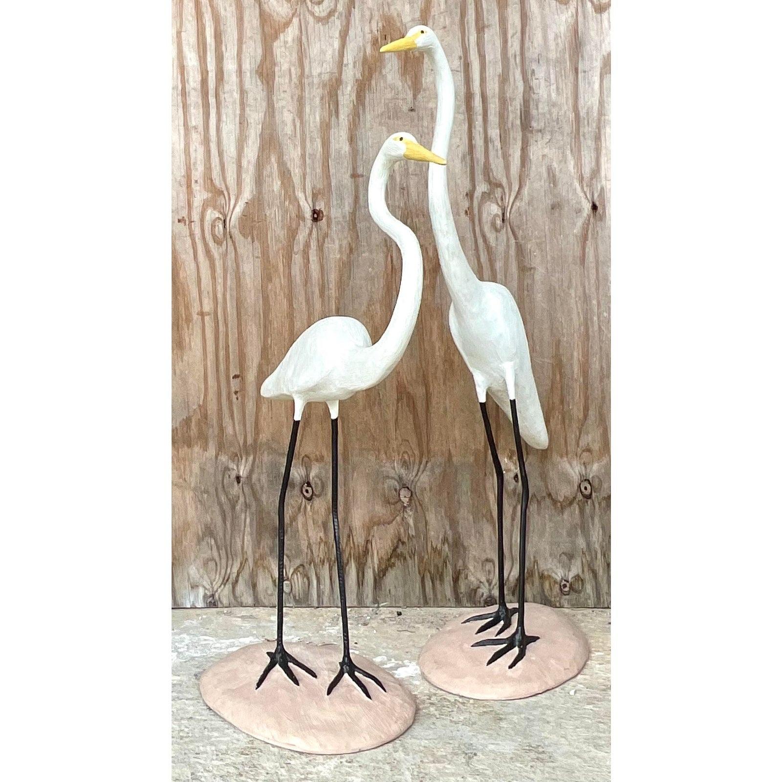 Vintage Boho Concrete Cranes - a Pair In Good Condition For Sale In west palm beach, FL