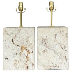 Vintage Boho Coquina Block Lamps, a Pair