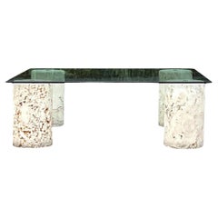 Boho Coquina Couchtisch mit Steinzylinder-Couchtisch, Vintage