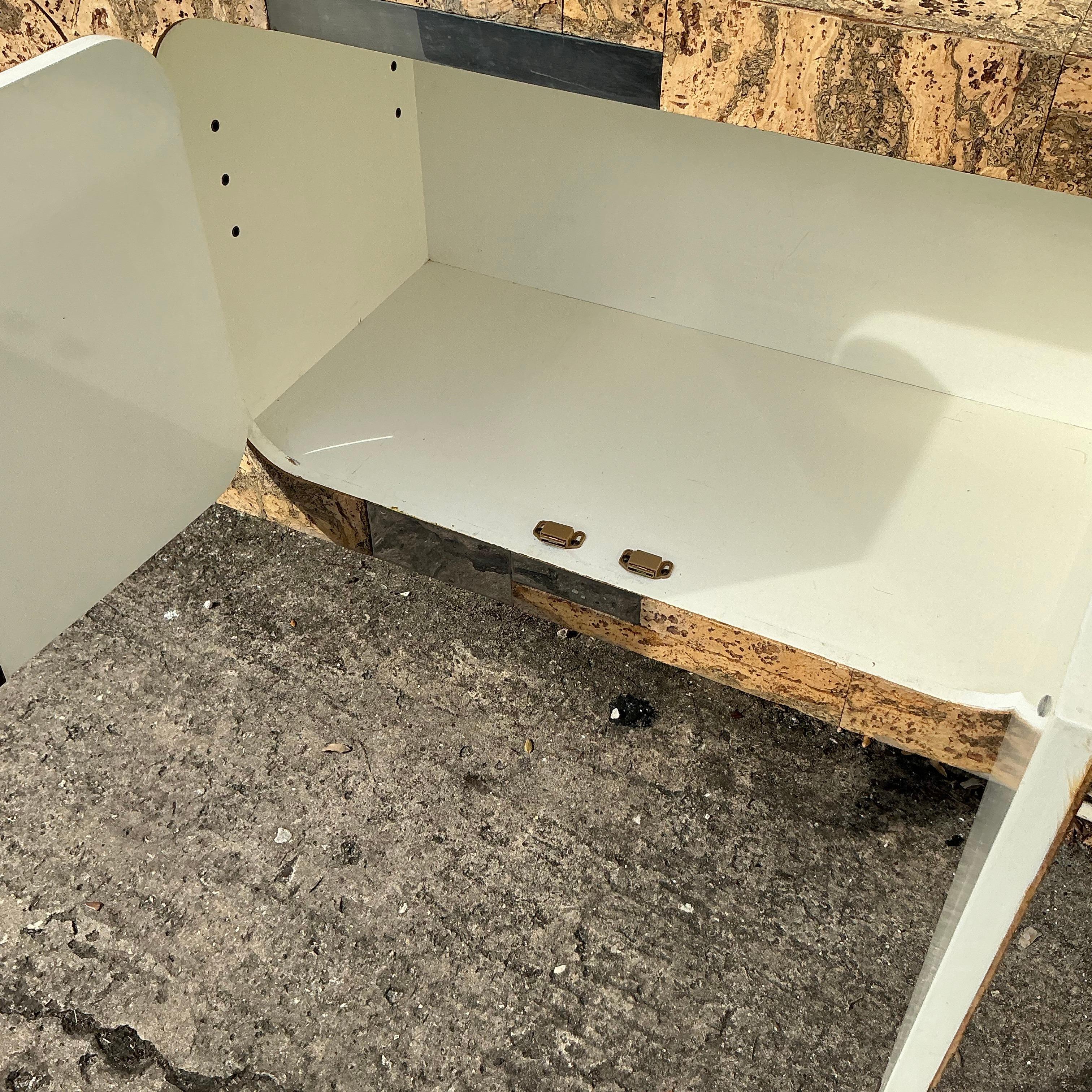 American Vintage Boho Cork and Chrome Floating Wall Credenza After Paul Evans For Sale