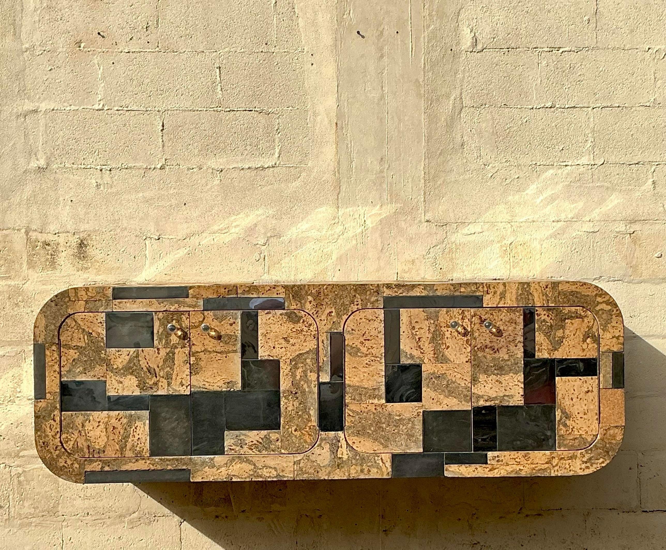 Vintage Boho Cork and Chrome Floating Wall Credenza After Paul Evans For Sale 3