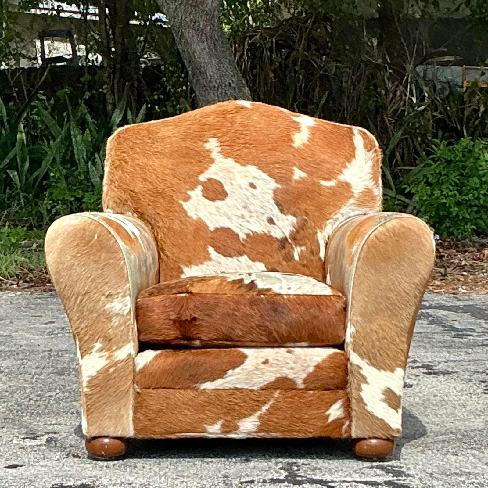 Vintage Boho Cowhide Lounge Stuhl (20. Jahrhundert) im Angebot