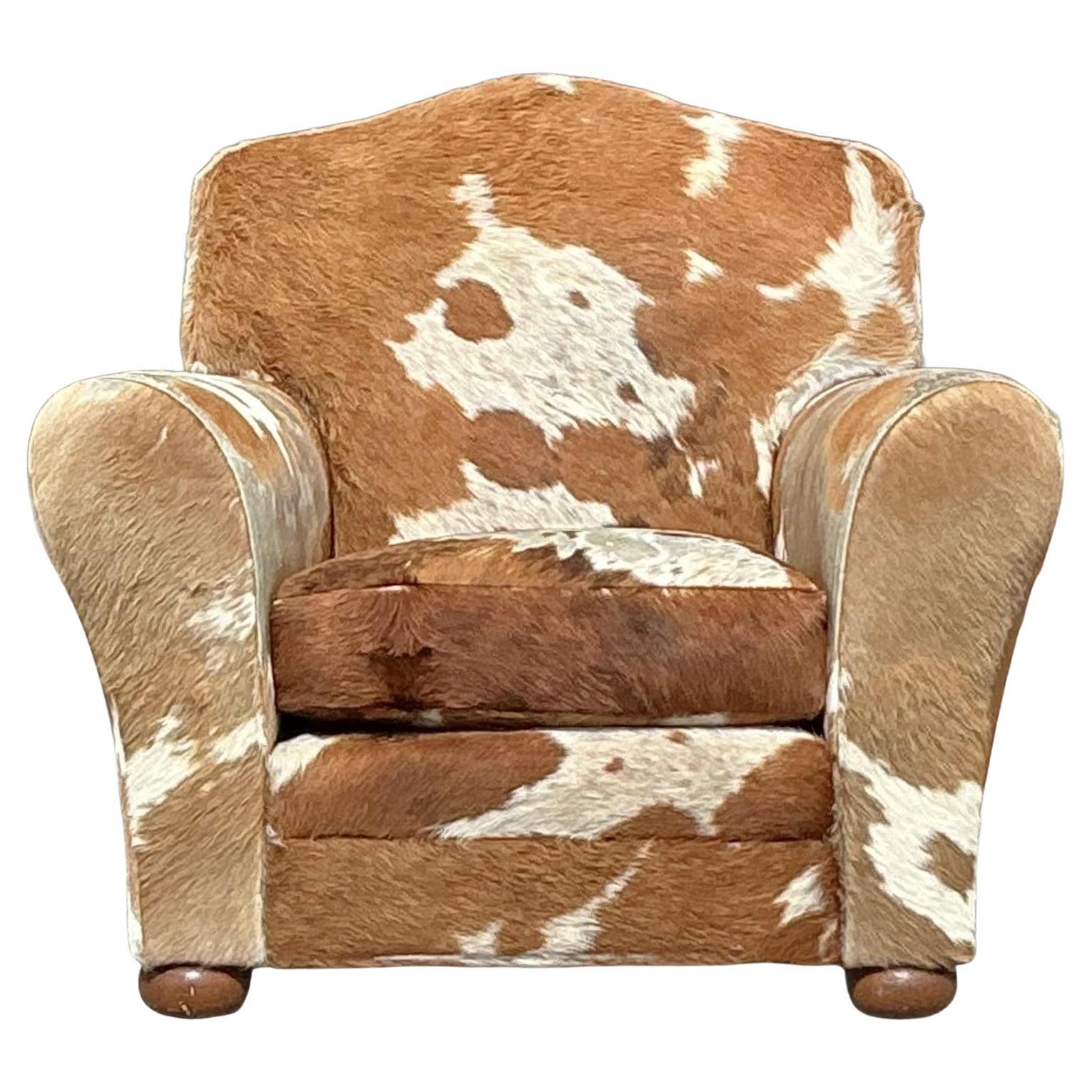 Vintage Boho Cowhide Lounge Chair