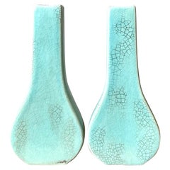 Vintage Boho Crackle Glaze Bud Vases - Set of 2