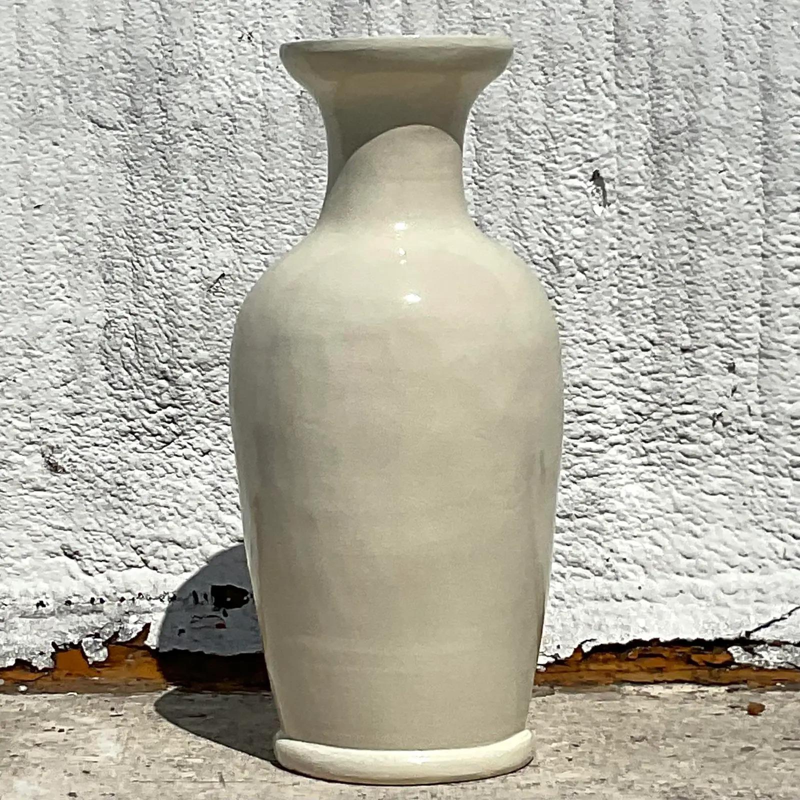 20th Century Vintage Boho Crackle Glaze Ceramic Floor Vase For Sale