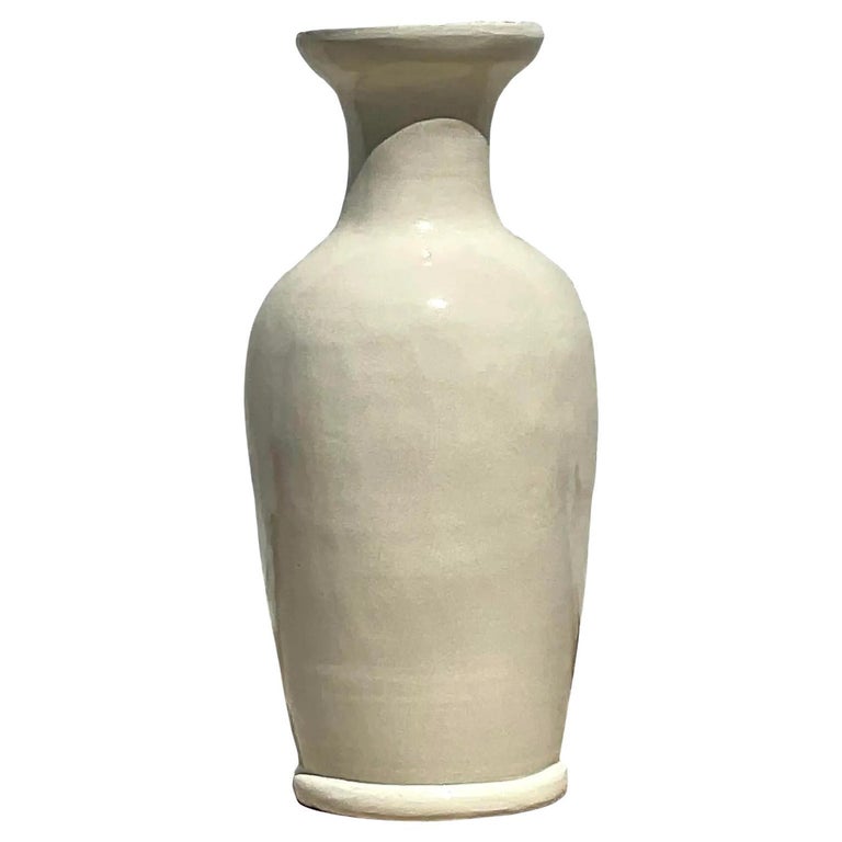 Vintage Boho Crackle Glaze Ceramic Floor Vase For Sale at 1stDibs