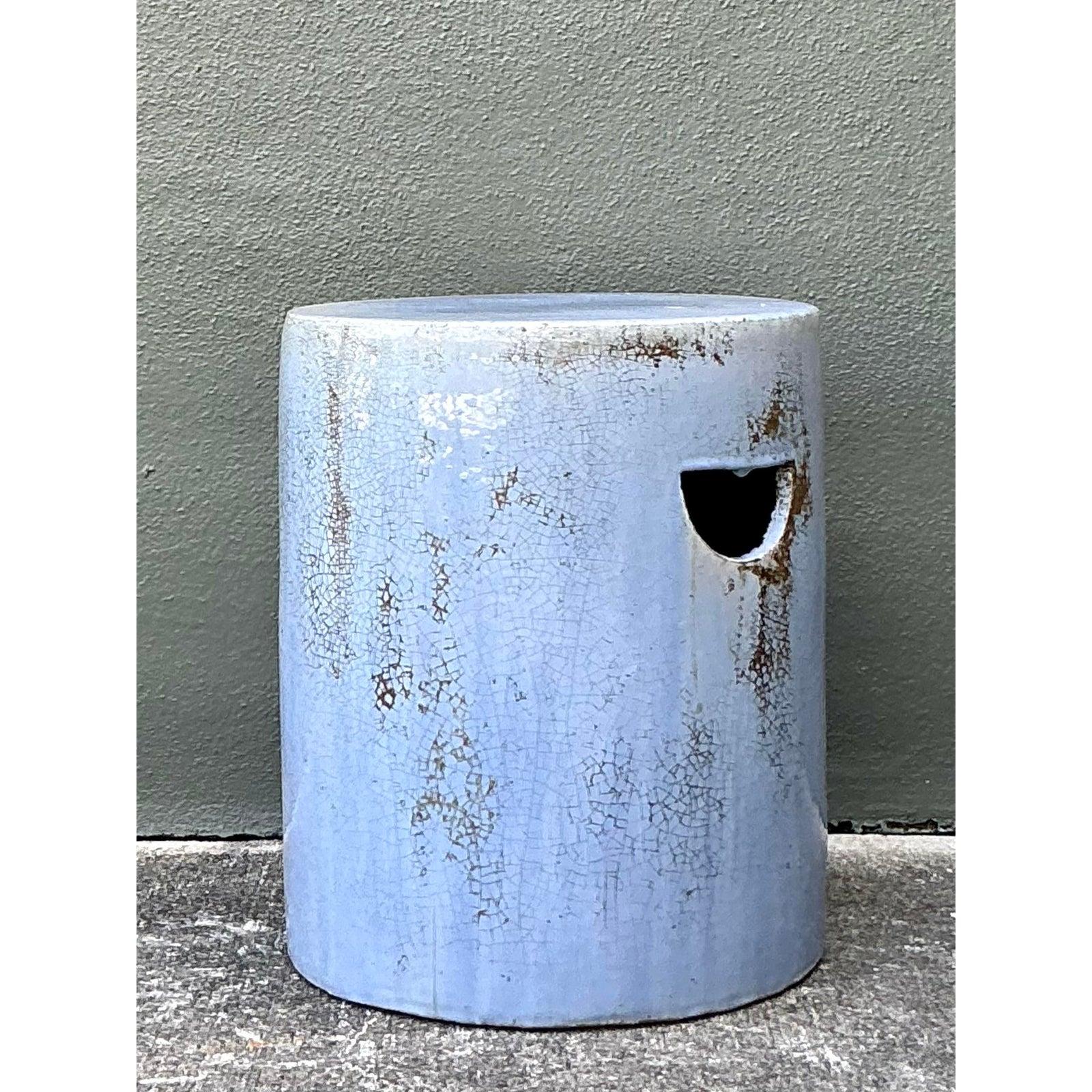 Minimaliste Vintage Boho Crackle Glaze Low Stool en vente