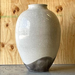 Vintage Boho Crackle Glaze Raku Floor Vase