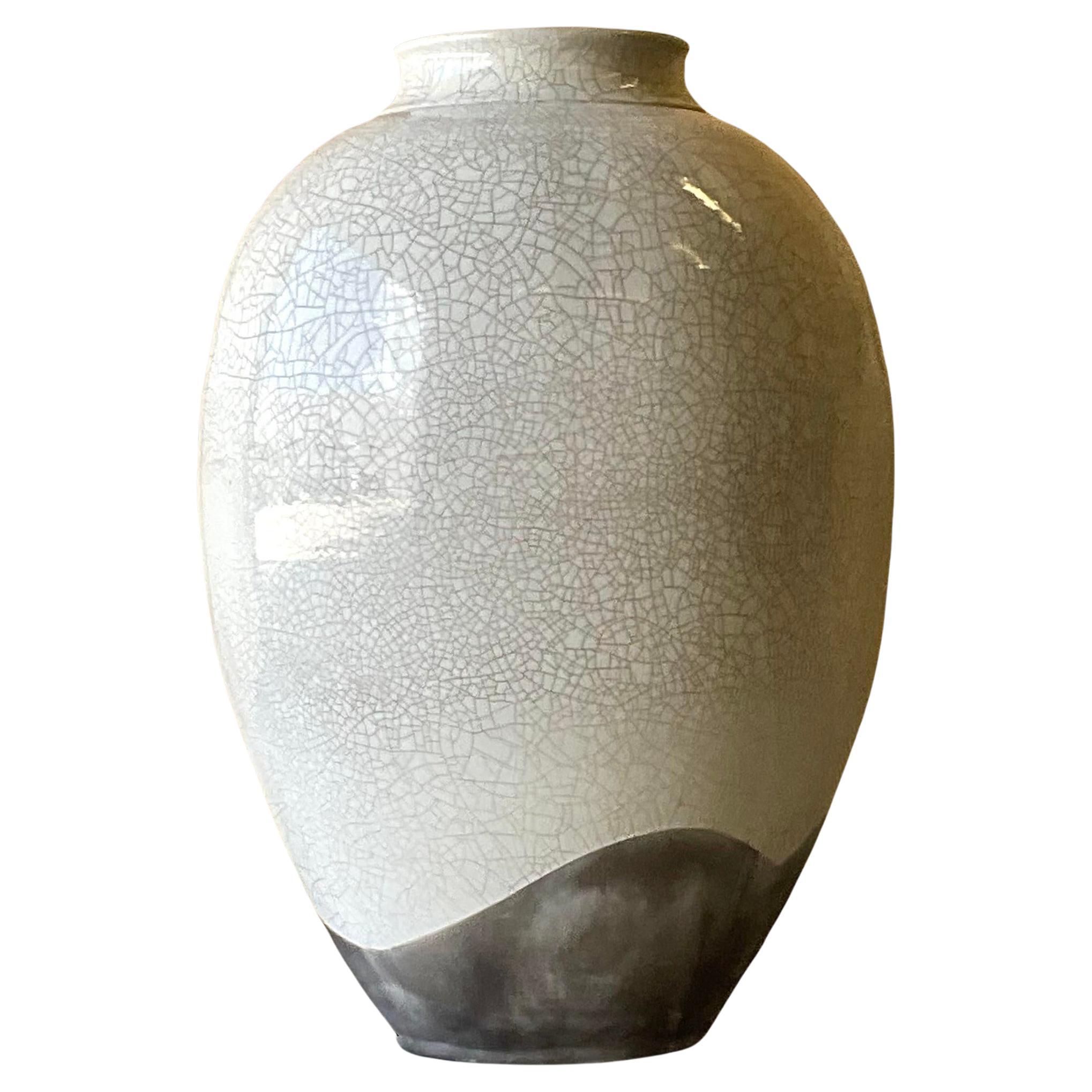 Vintage Boho Crackle Glaze Raku Floor Vase