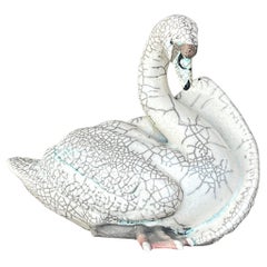 Vintage Boho Crackle Glazed Ceramic Swan
