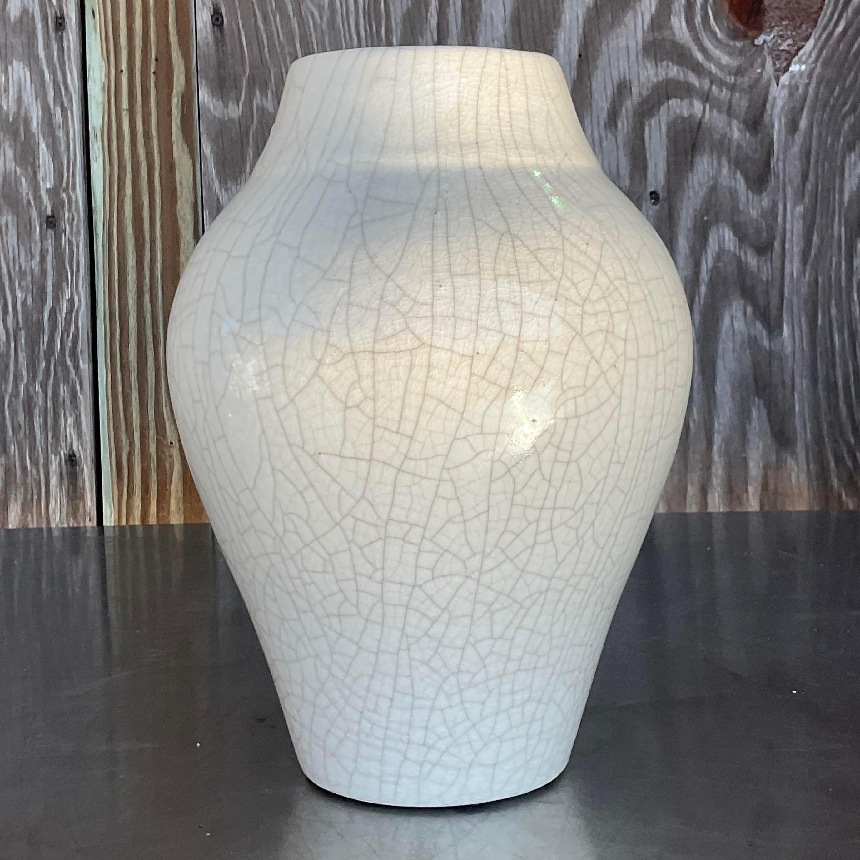 Boho Crackle-Vase aus glasierter Keramik mit Craquelé-Glasur (20. Jahrhundert) im Angebot