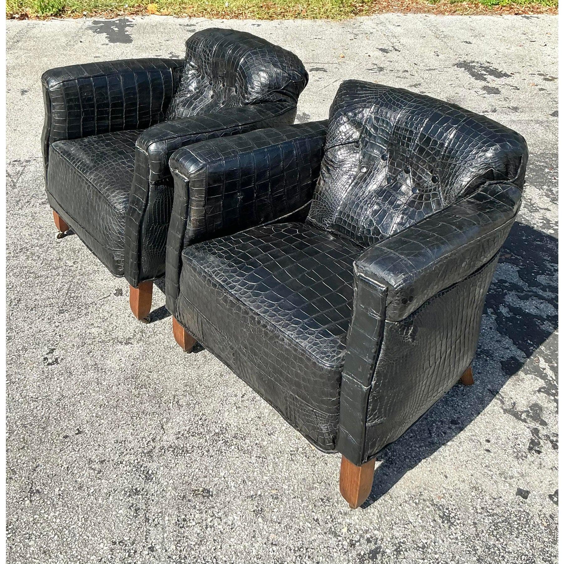 Vintage Boho Crocodile Lounge Chairs - a Pair 6