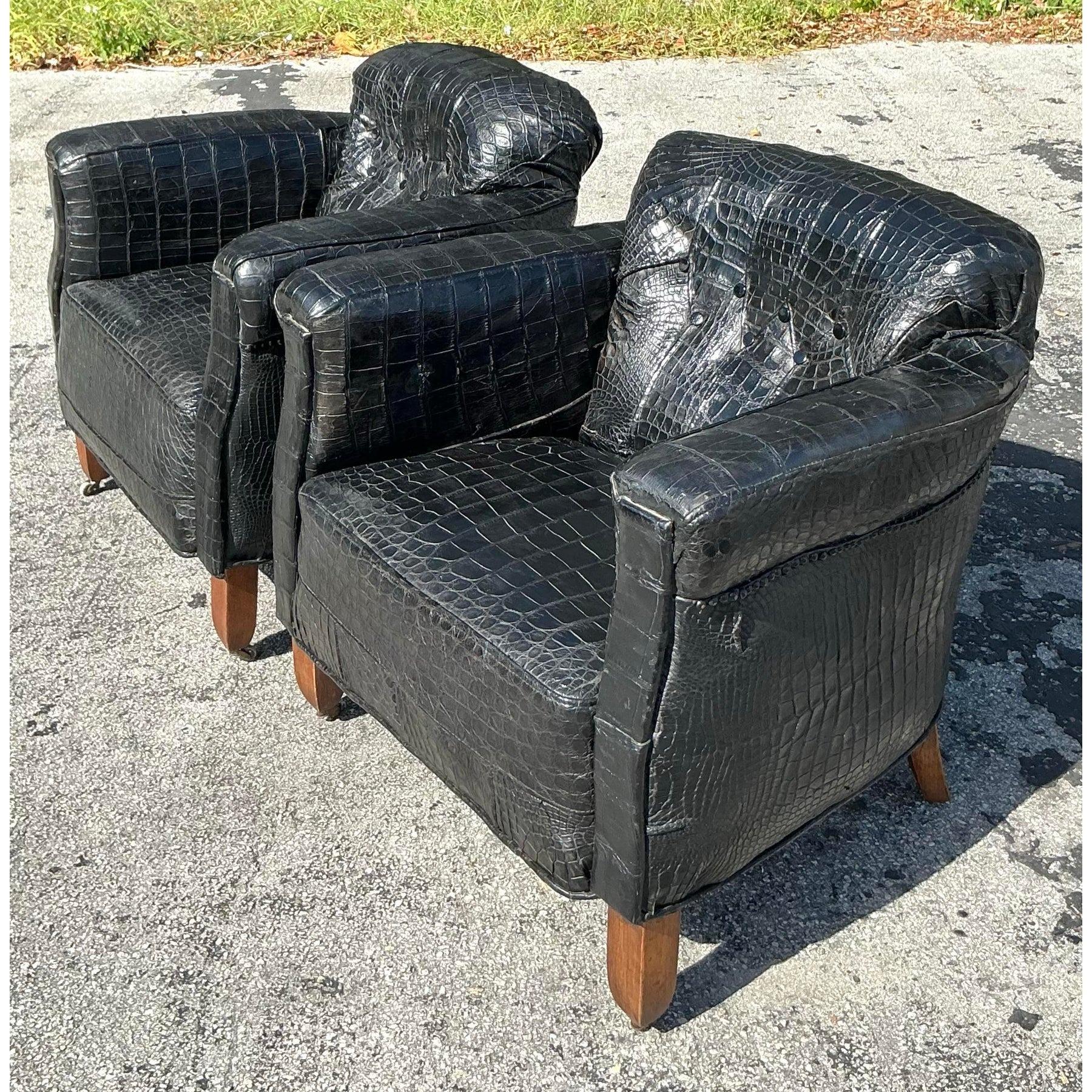 Vintage Boho Crocodile Lounge Chairs - a Pair 1