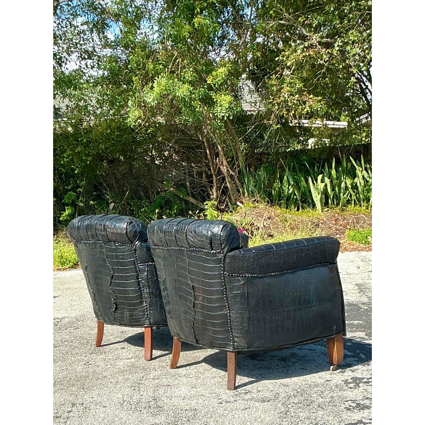 Vintage Boho Crocodile Lounge Chairs - a Pair 3