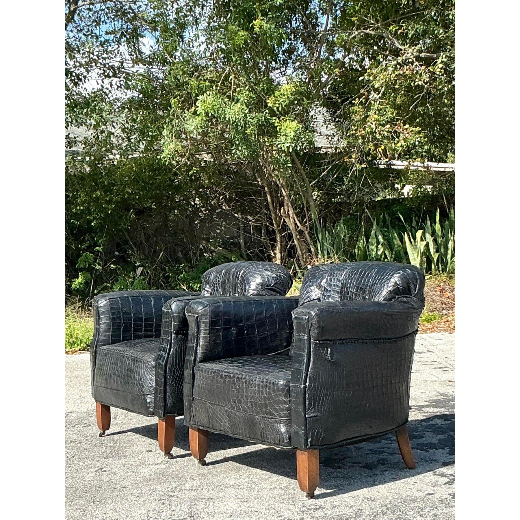 Vintage Boho Crocodile Lounge Chairs - a Pair 4