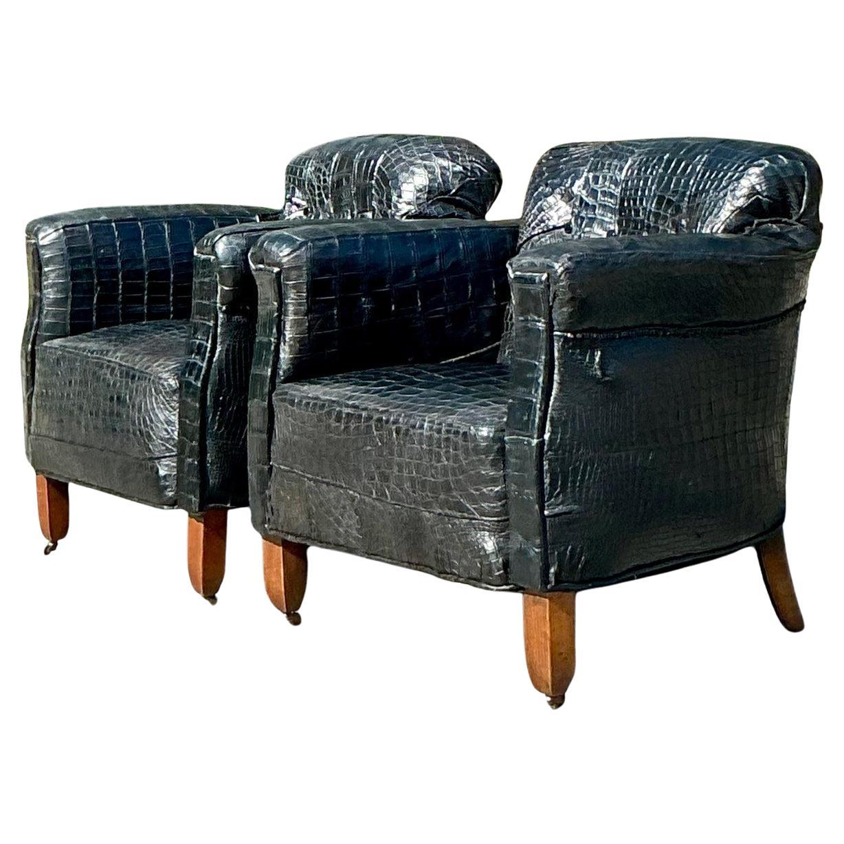 Vintage Boho Krokodil Lounge Stühle - ein Paar