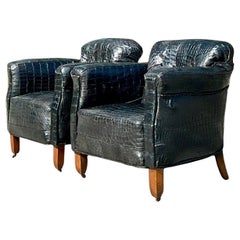 Vintage Boho Crocodile Lounge Chairs - a Pair
