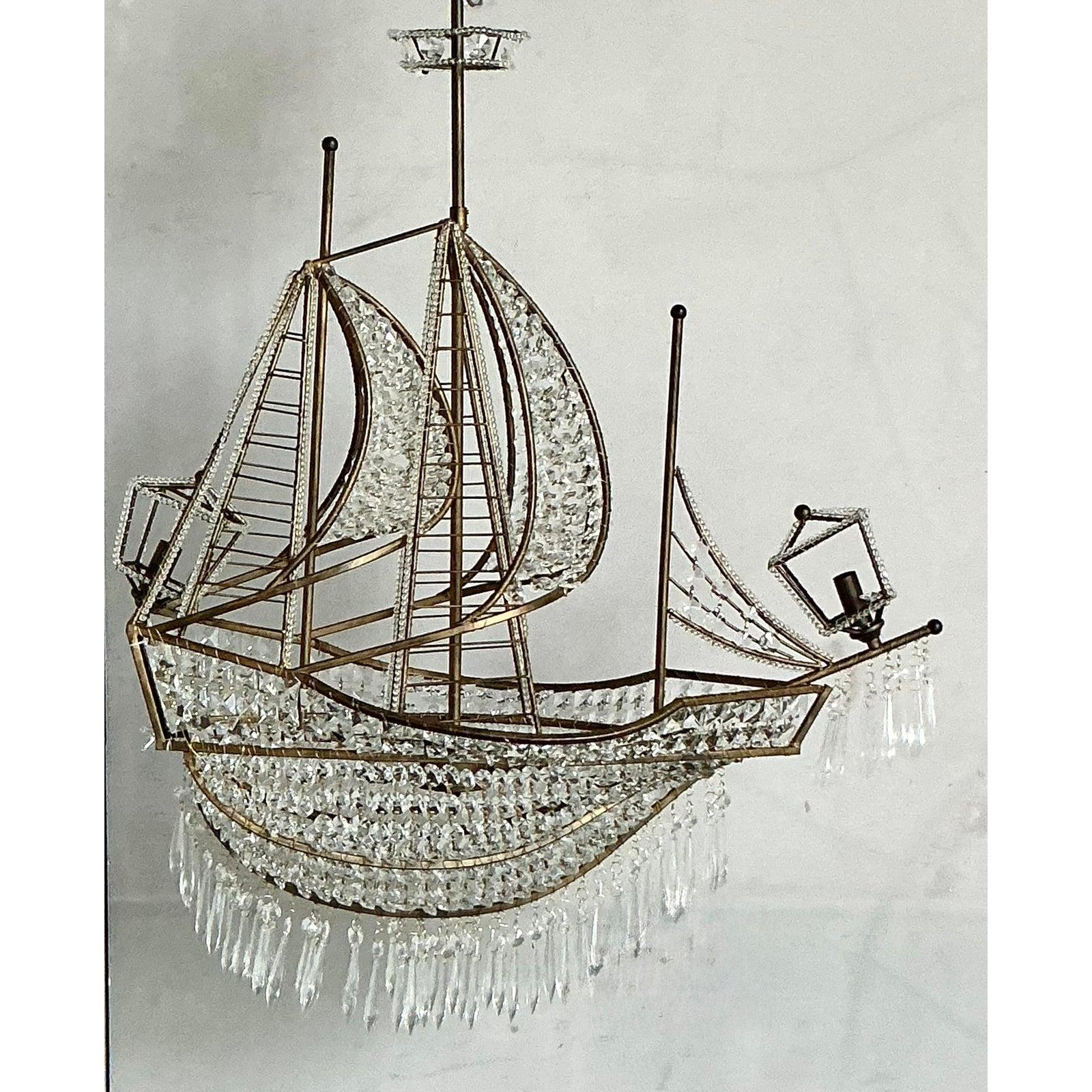 Vintage Boho Kristall Segelboot Kronleuchter im Angebot 3