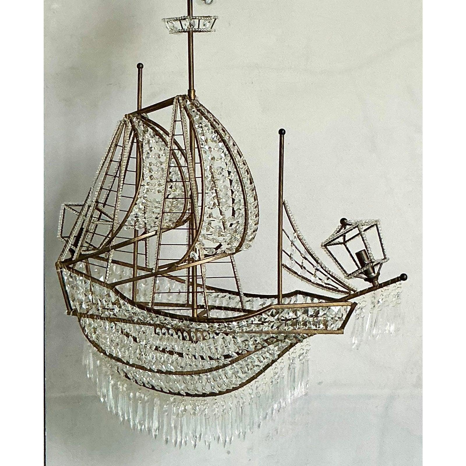 Vintage Boho Kristall Segelboot Kronleuchter im Zustand „Gut“ im Angebot in West Palm Beach, FL