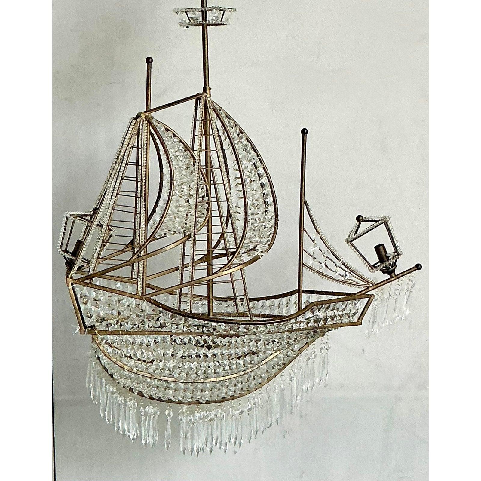 Vintage Boho Kristall Segelboot Kronleuchter (21. Jahrhundert und zeitgenössisch) im Angebot