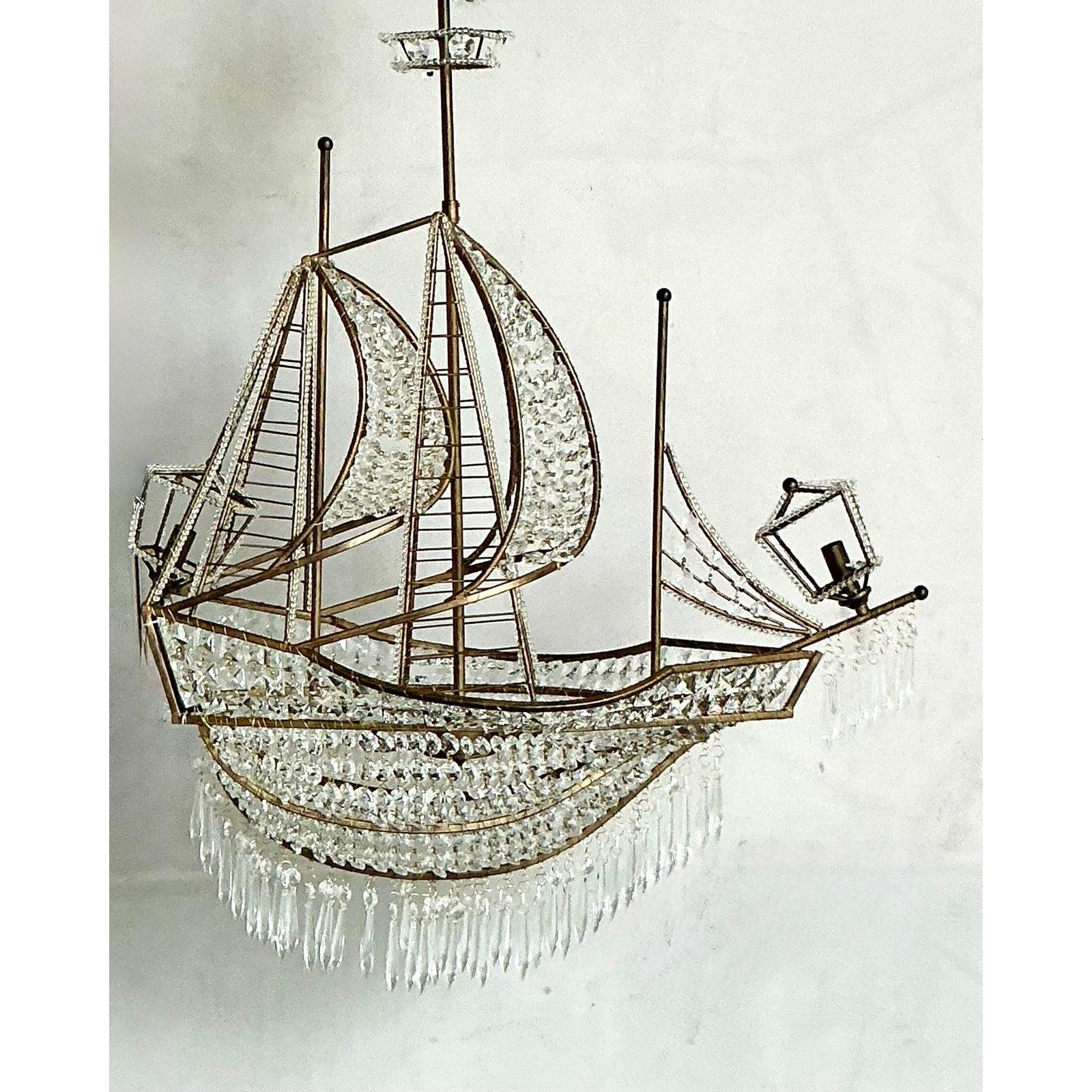 Vintage Boho Kristall Segelboot Kronleuchter im Angebot 2