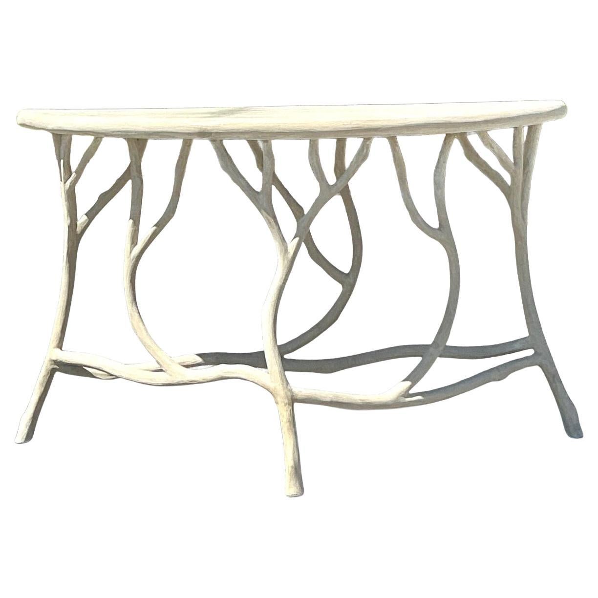 Tavolo consolle in cemento finto bois vintage di Currey and Company