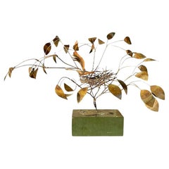 Vintage Boho Curtis Jere Bird in Nest Tree Sculpture