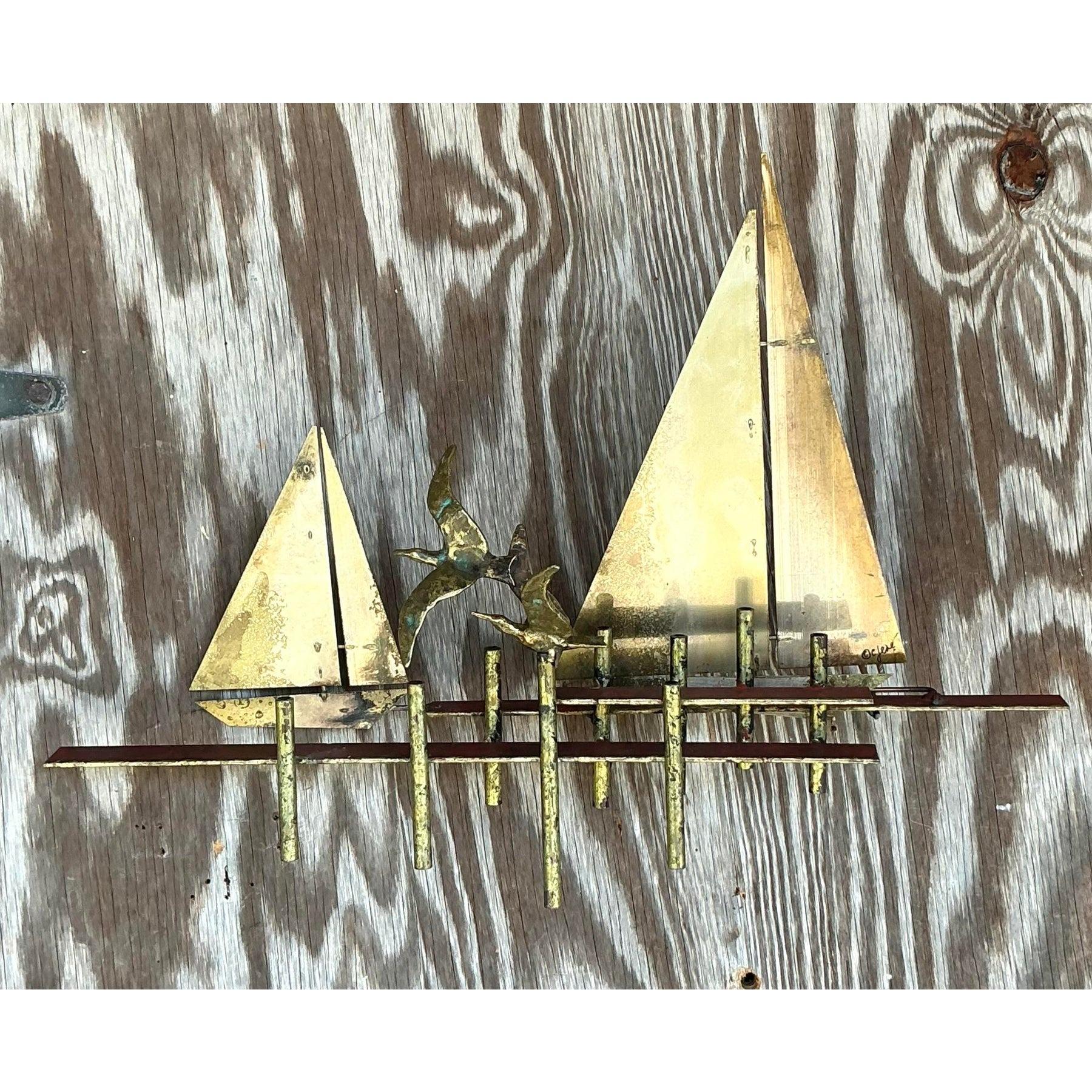 20th Century Vintage Boho Curtis Jere Sailboat Wall Sculpture For Sale