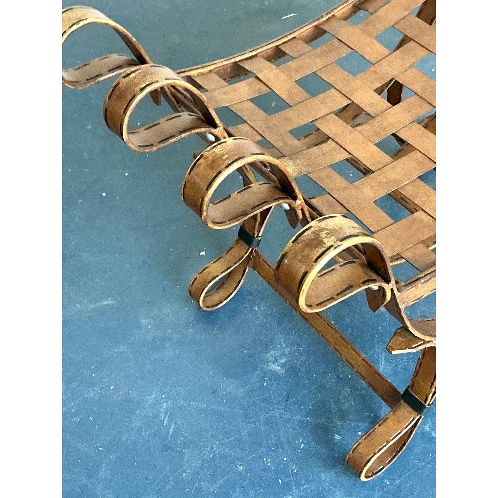 Spanish Vintage Boho Curule Patinated Metal Stools - A Pair For Sale