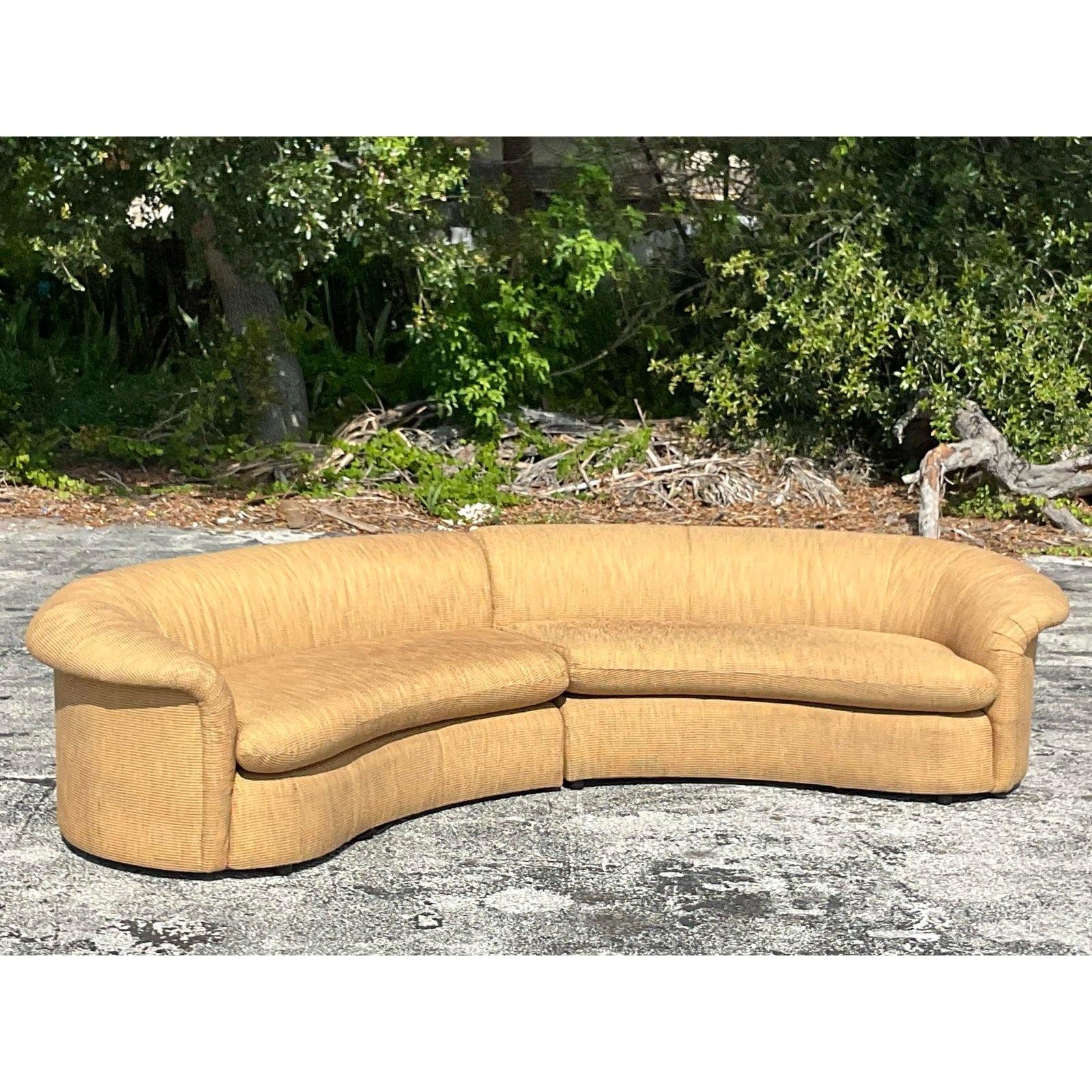 Vintage Boho Curved Sectional Sofa In Good Condition In West Palm Beach, FL