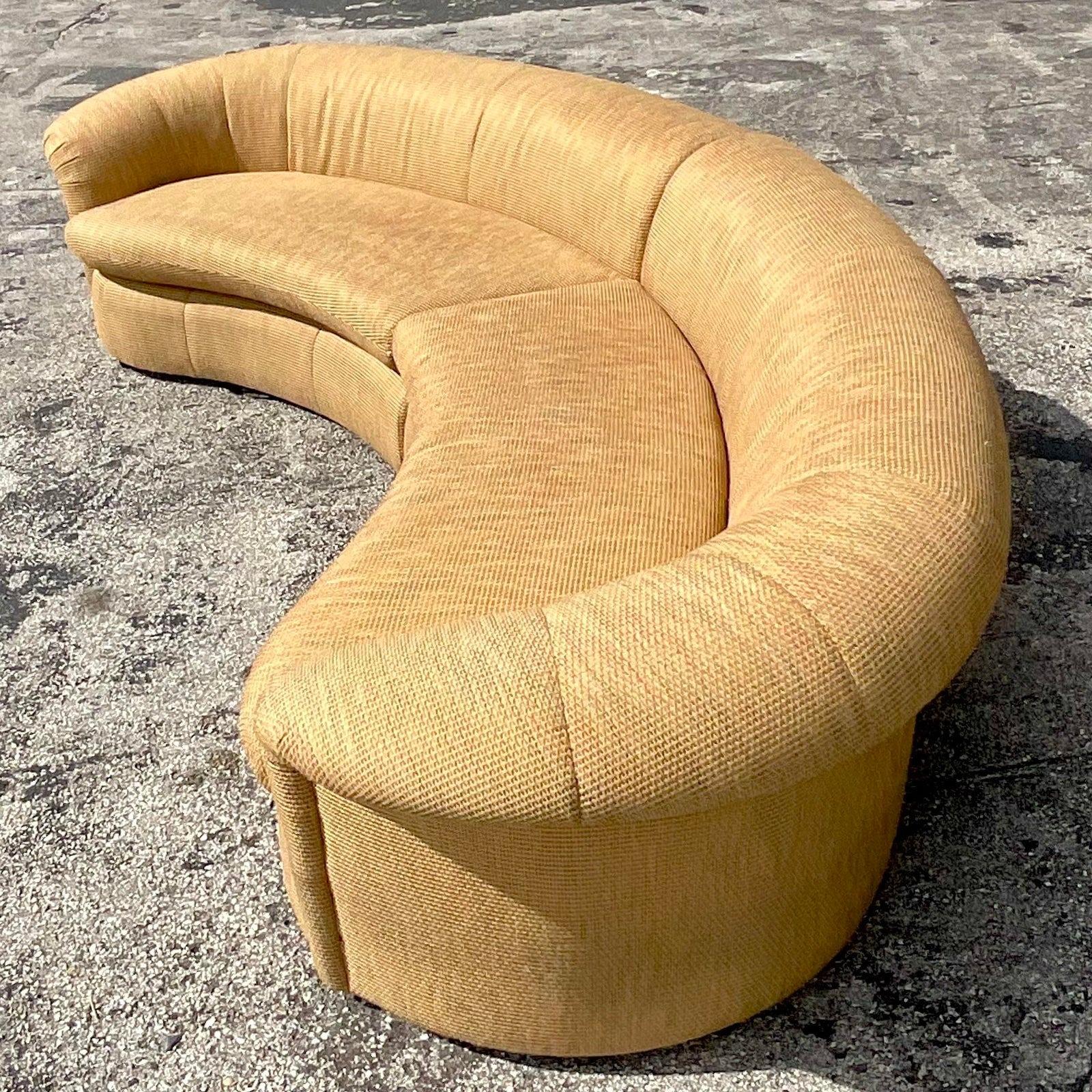 20th Century Vintage Boho Curved Sectional Sofa