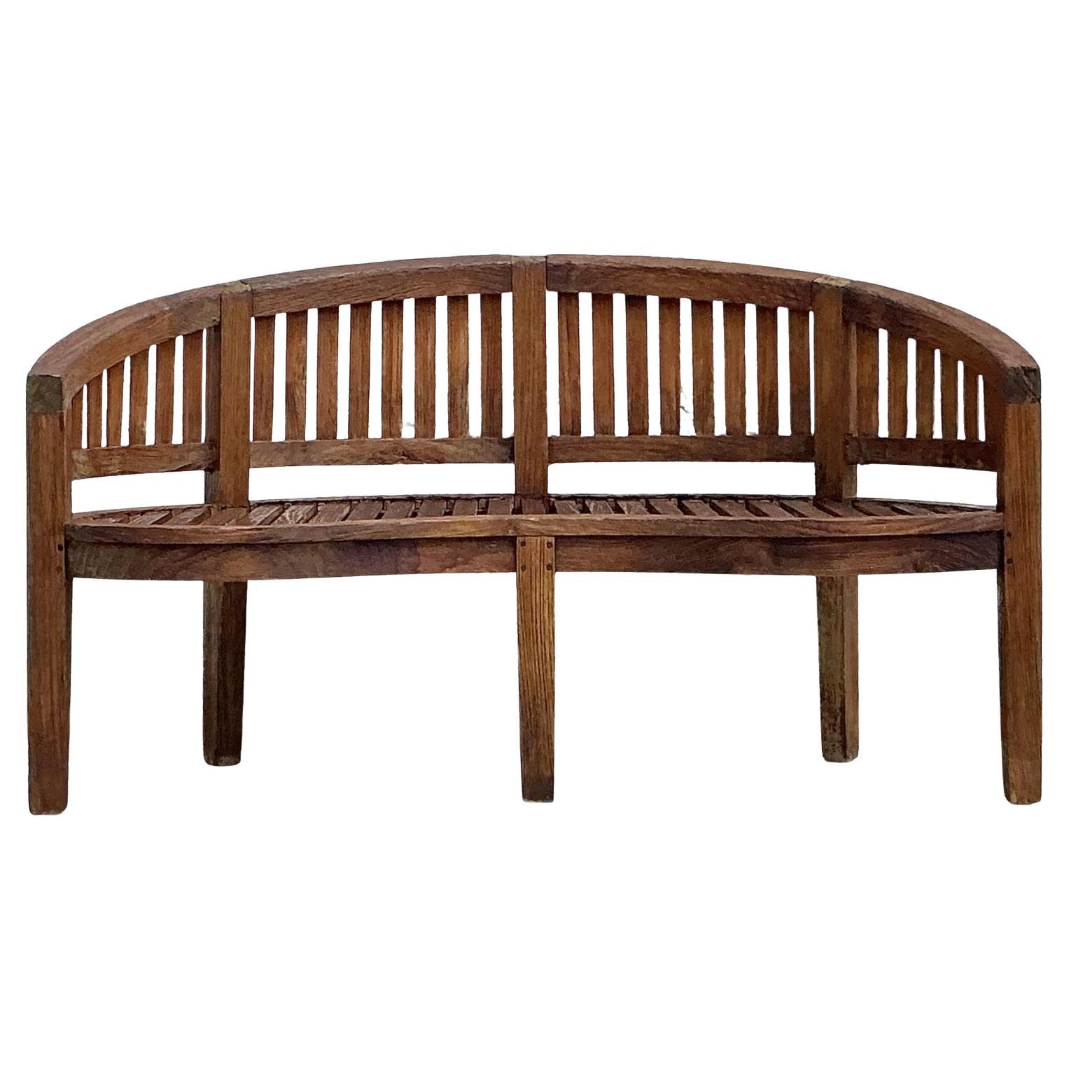 Vintage Boho Curved Teak Bench